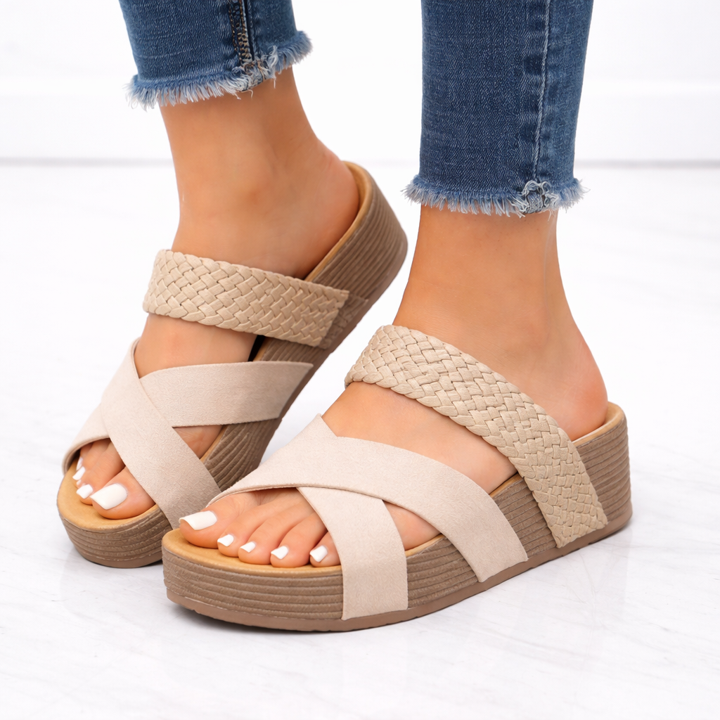 Women's Braided Wedge Sandals – Cushioned Cross Strap
