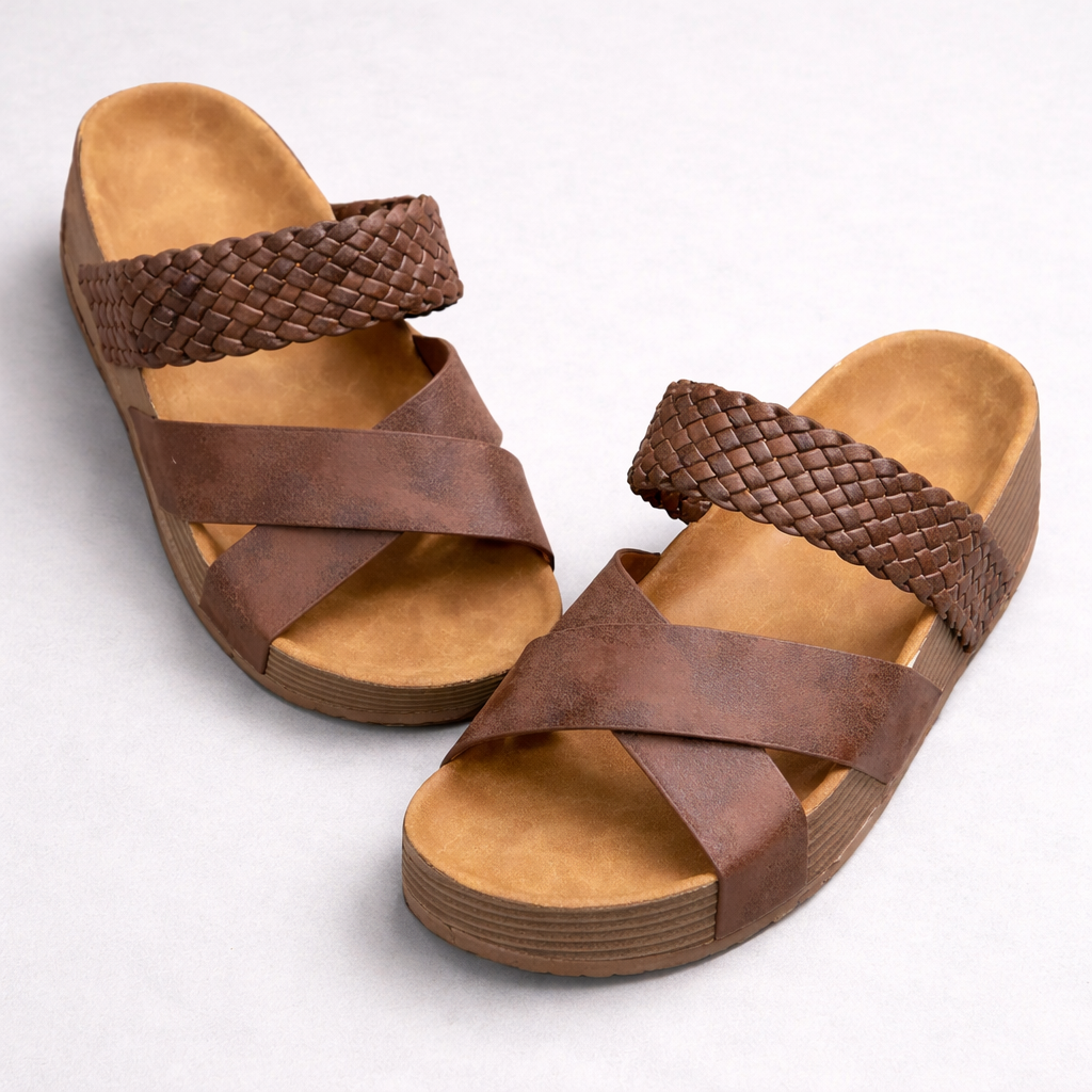 Women's Braided Wedge Sandals – Cushioned Cross Strap