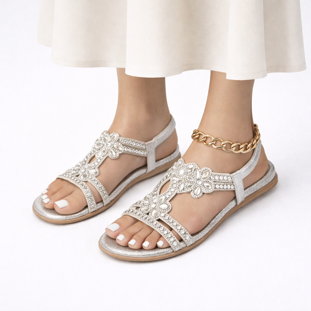 Women's Floral Crystal Sandals – Cushioned Footbed